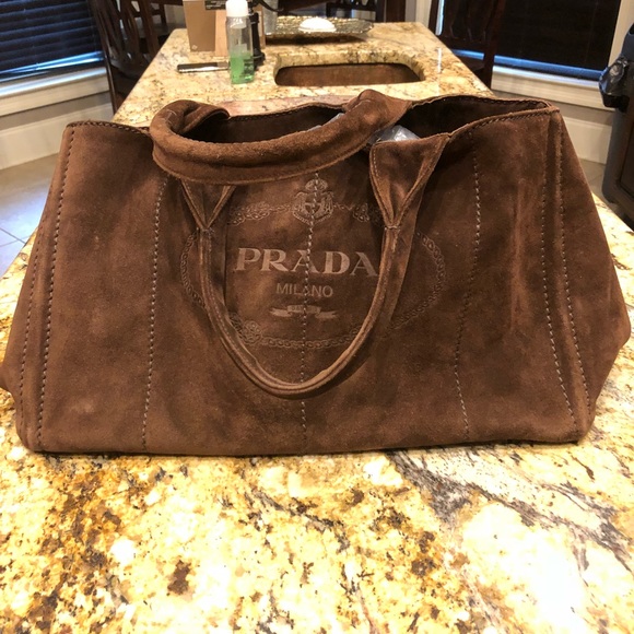 Prada Handbags - ♥️SOLD♥️PRADA Suede Scamosciato Logo Tote Brown